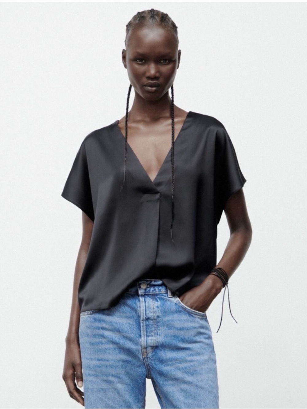NWOT ZARA Satin Effect Pleated Top